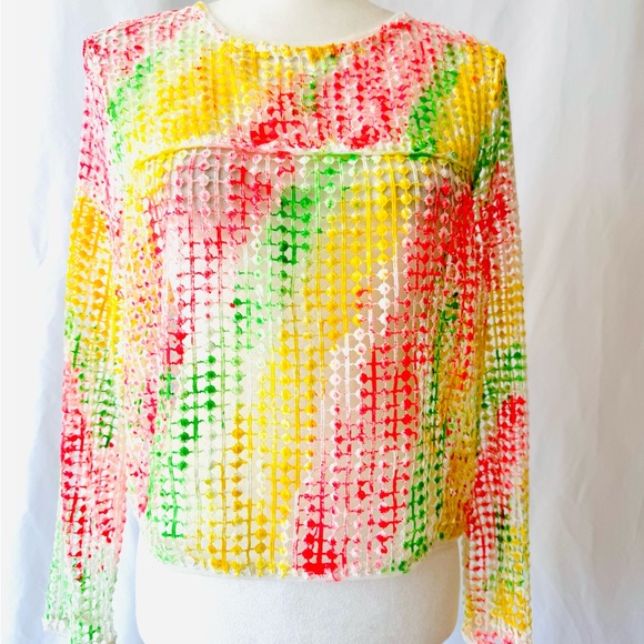 Tropicália Reworked Hand-Painted Mesh Top – Size Small - Picture 2 of 4